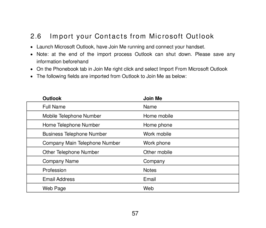 ZTE HSDPA Multi band 3G Mobile Phone, ZTE F852 user manual Import your Contacts from Microsoft Outlook, Outlook Join Me 