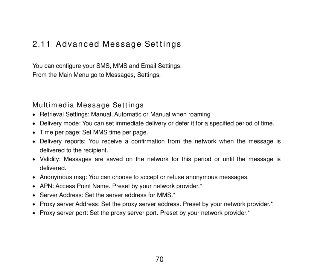 ZTE ZTE F852, HSDPA Multi band 3G Mobile Phone user manual Advanced Message Settings, Multimedia Message Settings 