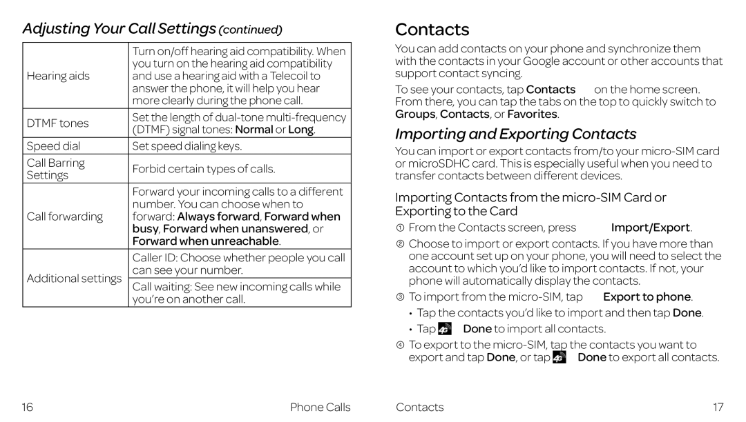 ZTE ZTE Z667 manual Importing and Exporting Contacts 