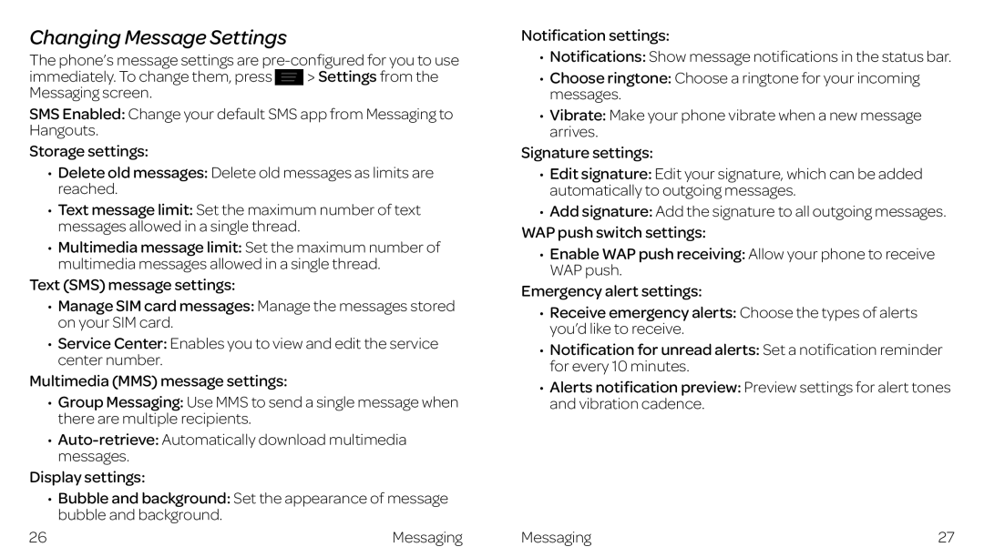 ZTE ZTE Z667 manual Changing Message Settings 