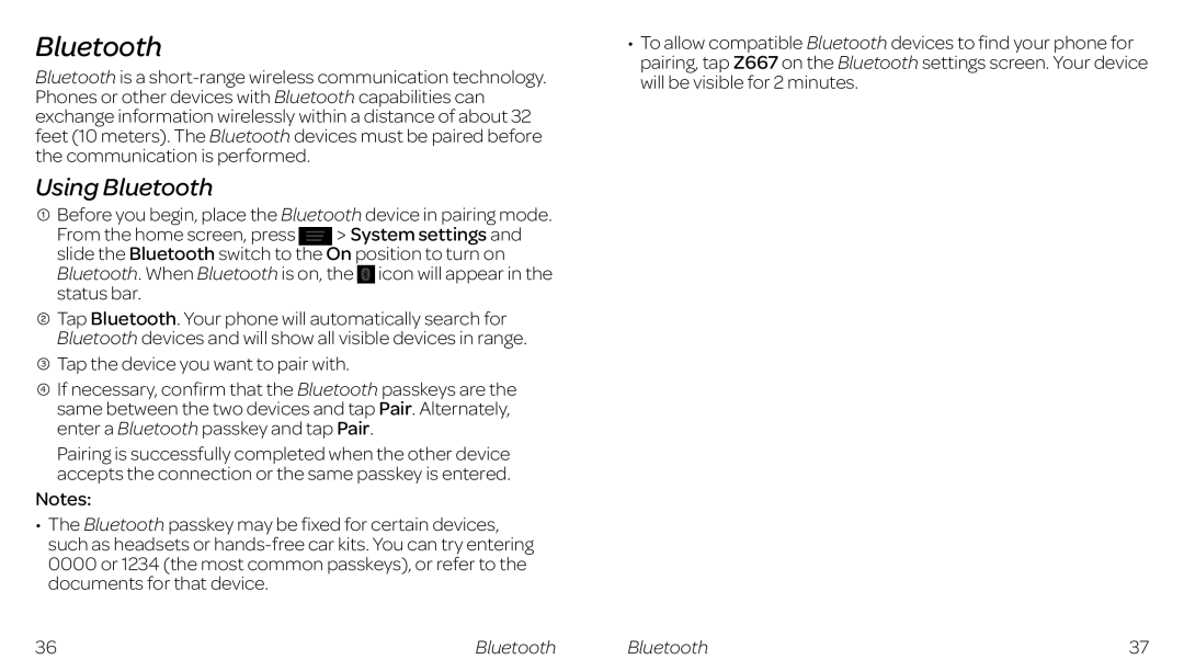 ZTE ZTE Z667 manual Using Bluetooth 