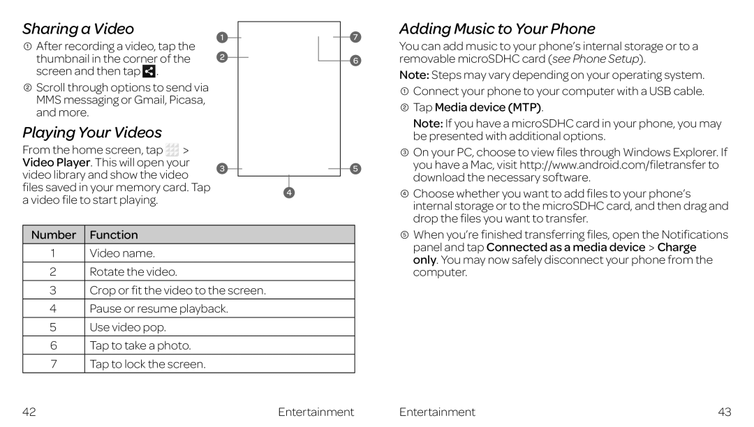 ZTE ZTE Z667 manual Sharing a Video, Playing Your Videos, Adding Music to Your Phone 