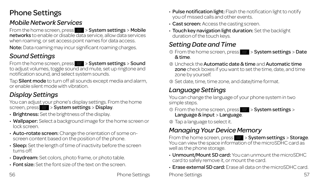 ZTE ZTE Z667 manual Phone Settings 