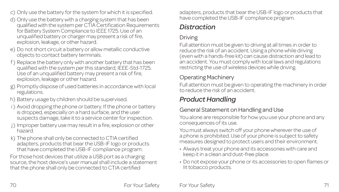 ZTE ZTE Z667 manual Distraction, Product Handling, Driving, Operating Machinery, General Statement on Handling and Use 