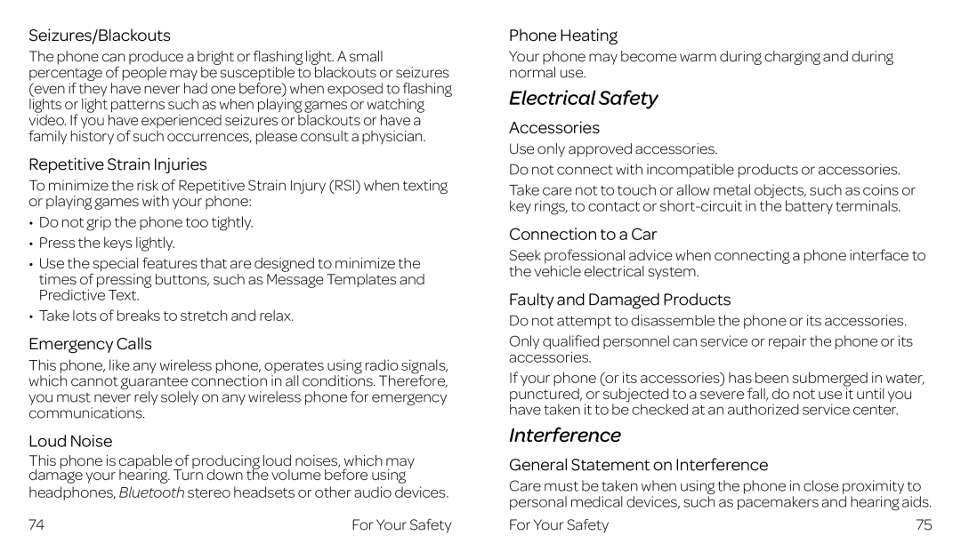 ZTE ZTE Z667 manual Electrical Safety, Interference 