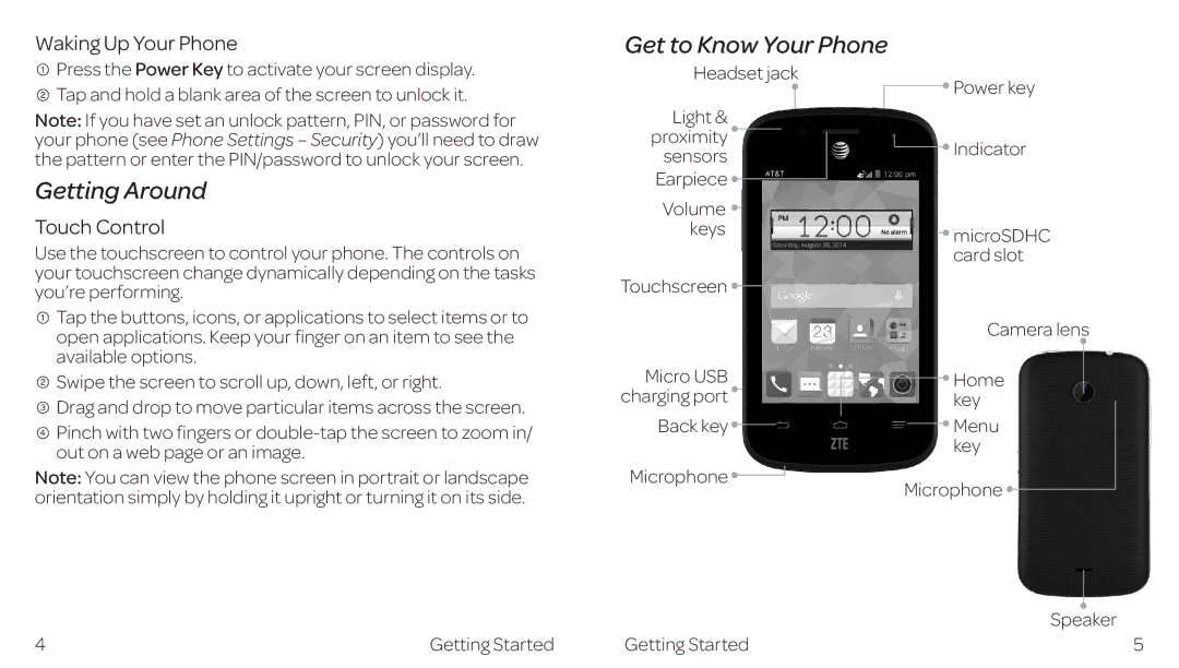 ZTE ZTE Z667 manual Get to Know Your Phone, Getting Around, Waking Up Your Phone, Touch Control 