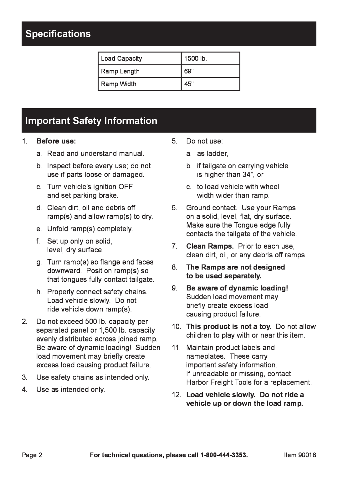 Zweita  Co 90018 manual Specifications, Important Safety Information 