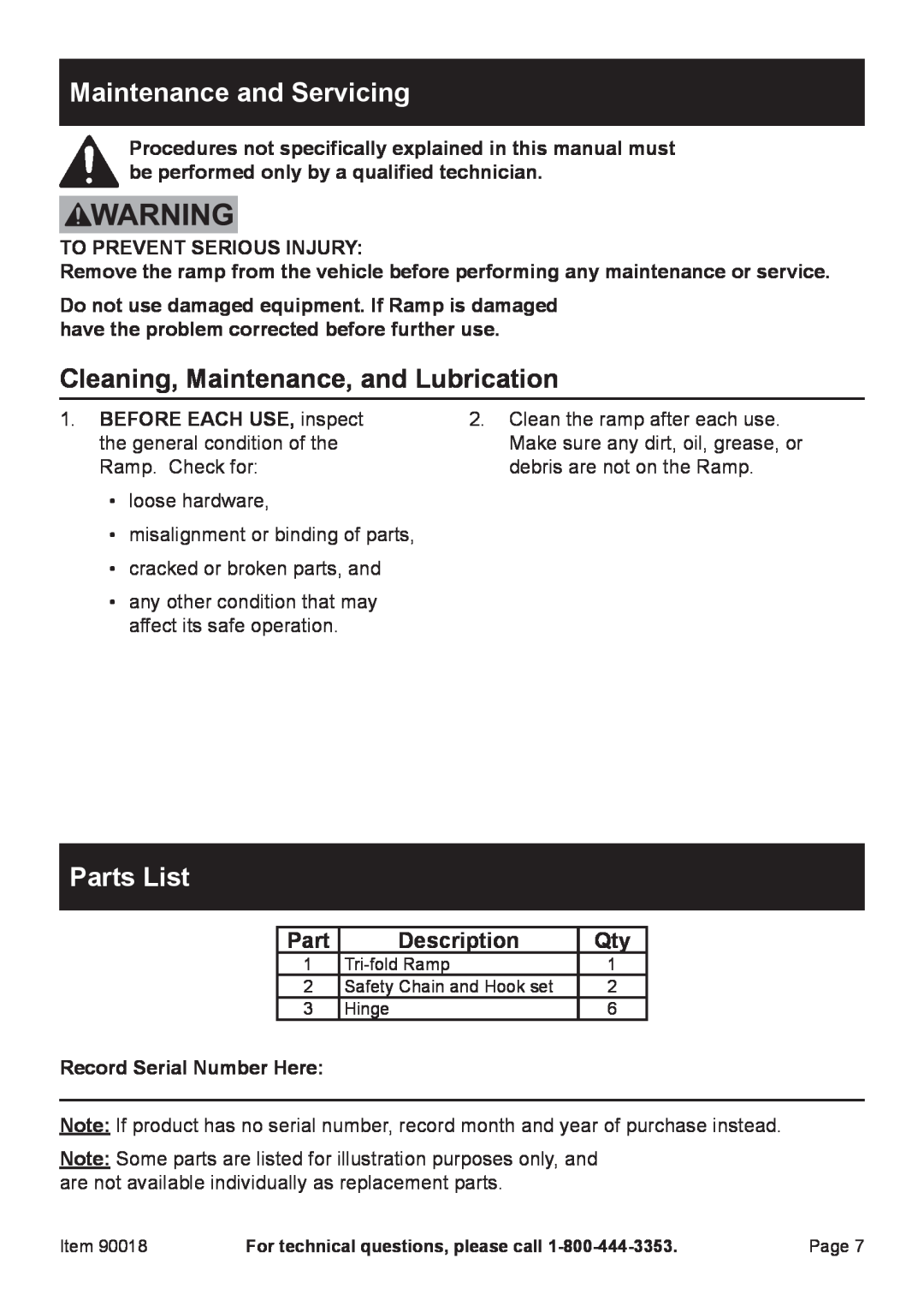 Zweita  Co 90018 manual Maintenance and Servicing, Cleaning, Maintenance, and Lubrication, Parts List, Description 