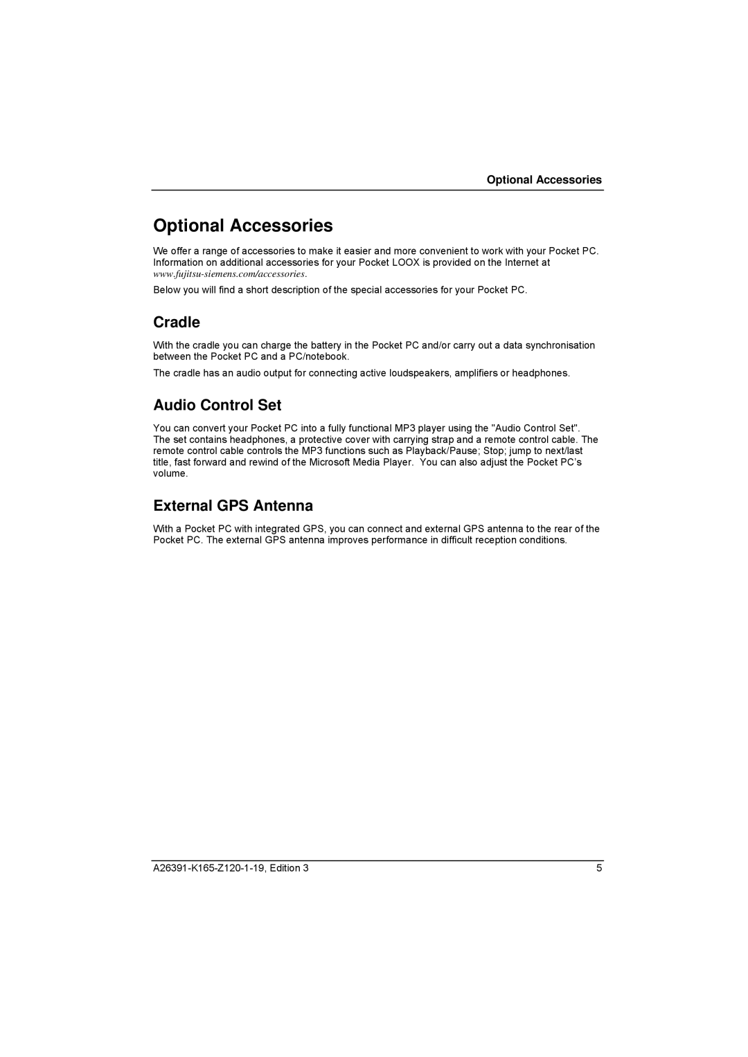 Zweita  Co N/C Series manual Optional Accessories, Cradle, Audio Control Set, External GPS Antenna 