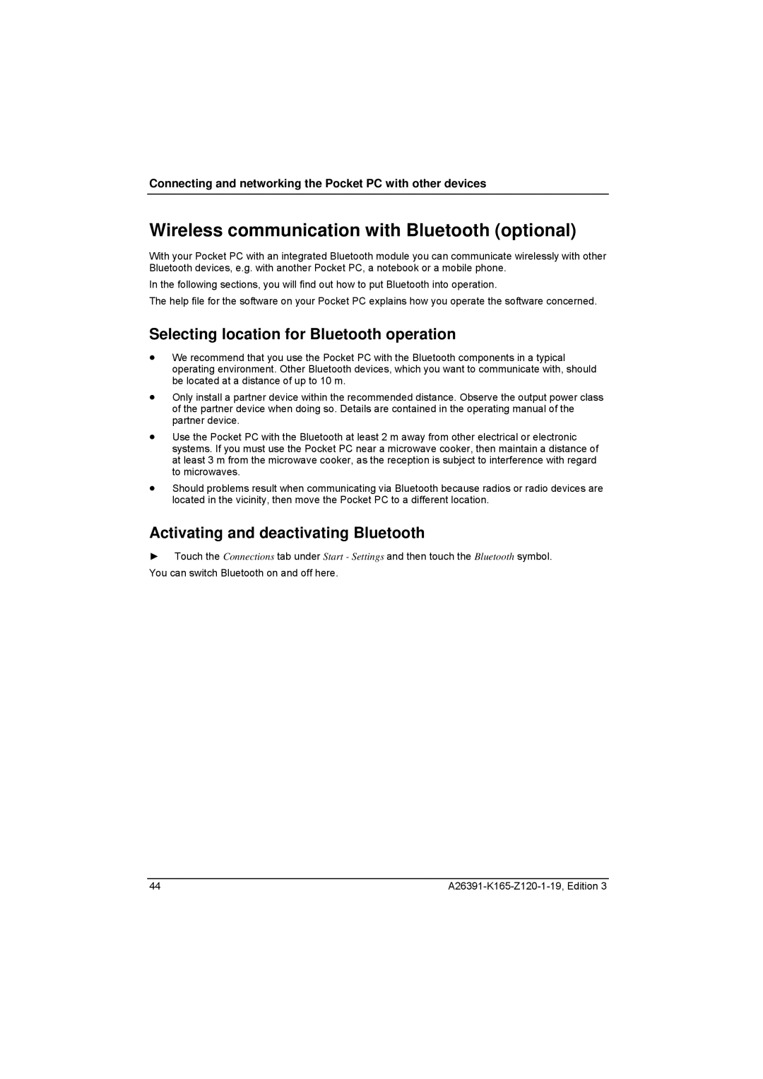 Zweita  Co N/C Series manual Wireless communication with Bluetooth optional, Selecting location for Bluetooth operation 