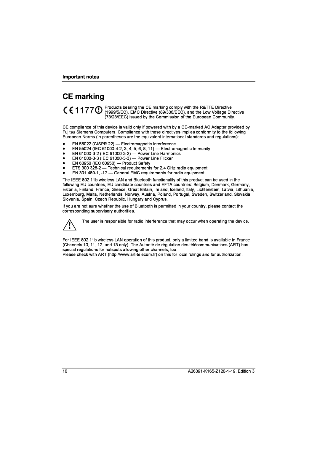 Zweita  Co N/C Series manual CE marking, Important notes 