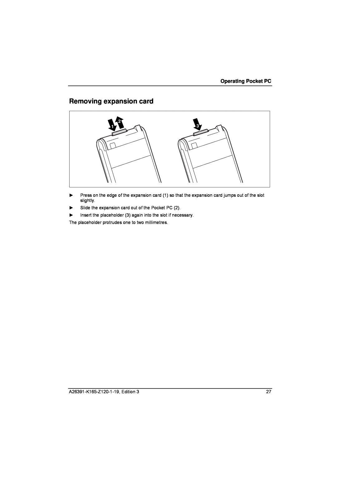 Zweita  Co N/C Series manual Removing expansion card, Operating Pocket PC 