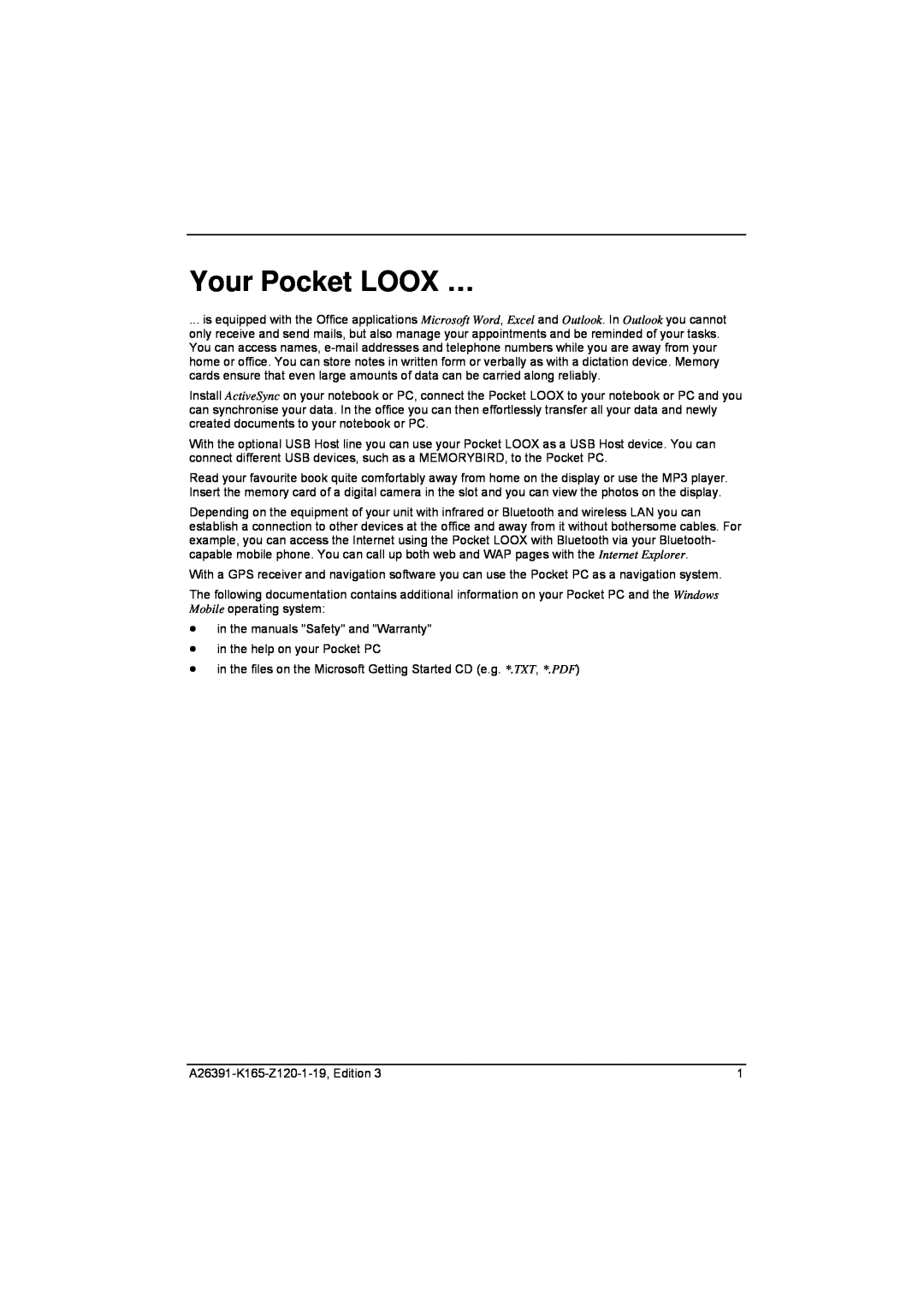 Zweita  Co N/C Series manual Your Pocket LOOX … 