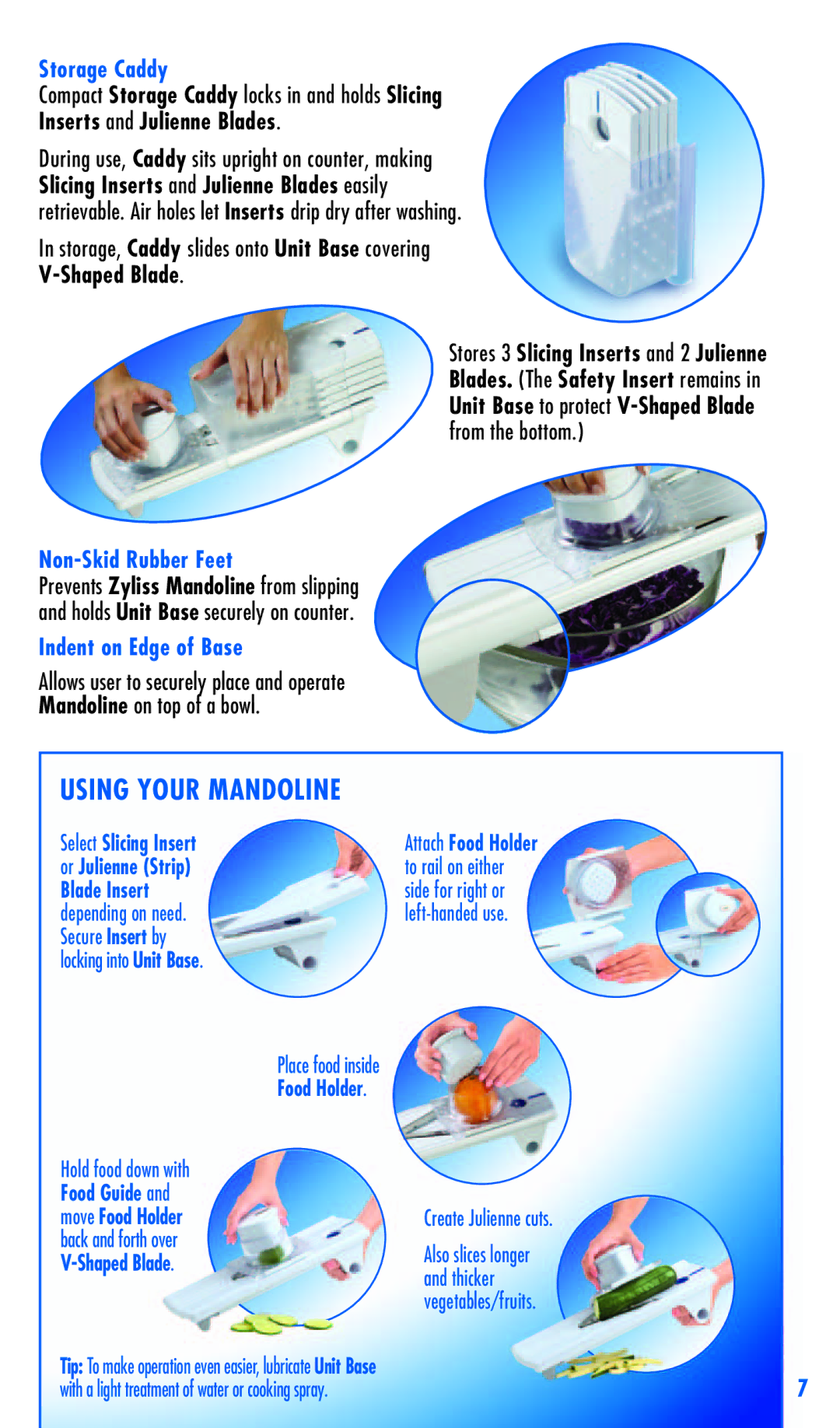 Zyliss safety rail-guided slicer easyslice mandolineTM manual Create Julienne cuts 