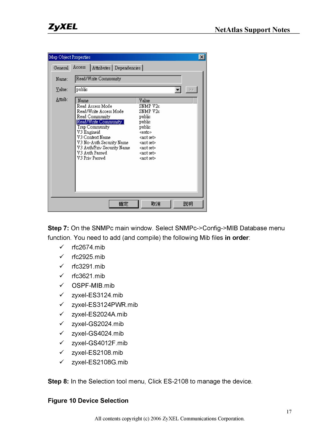 ZyXEL Communications 1 manual Device Selection 