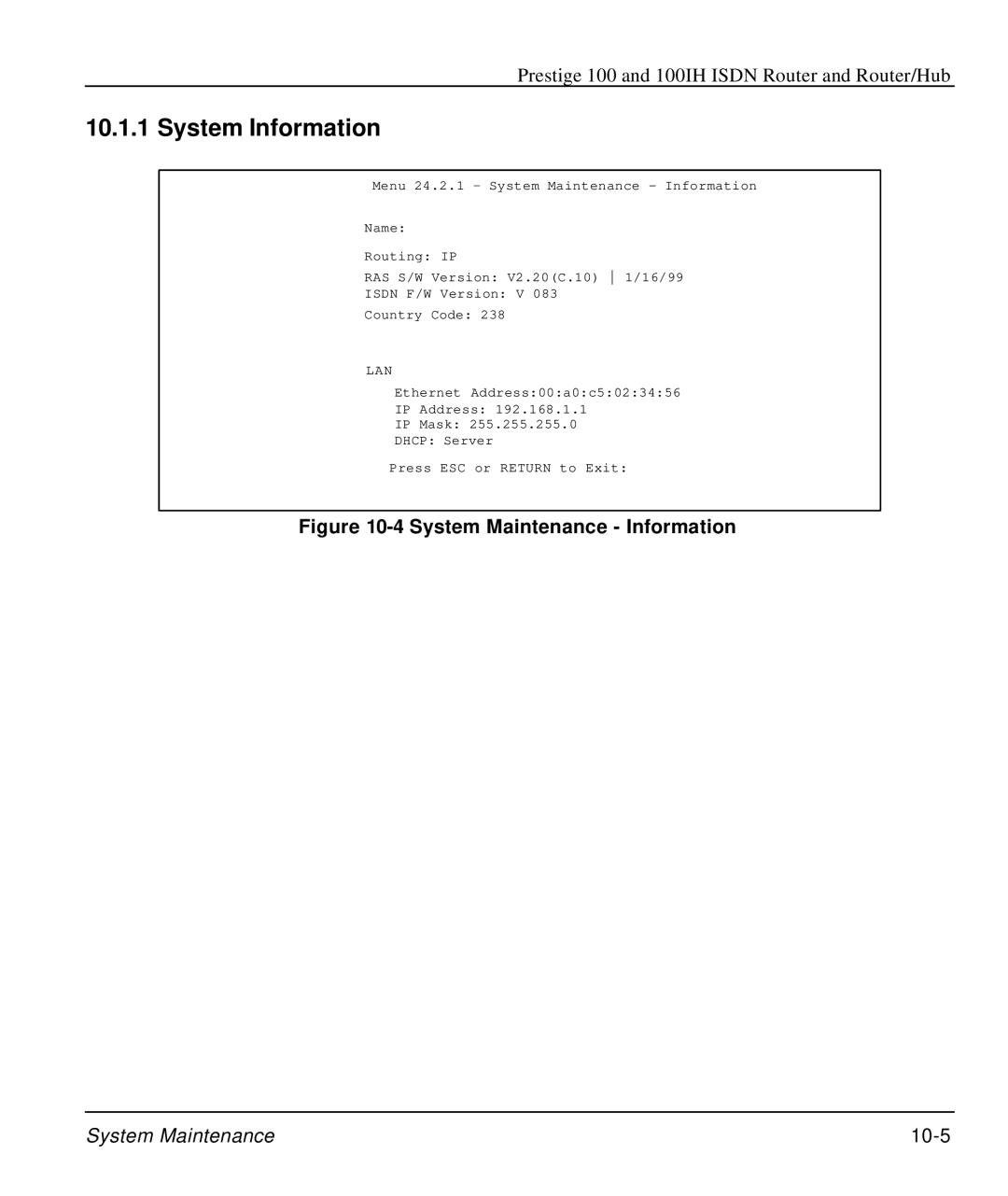 ZyXEL Communications 100IH manual System Information, System Maintenance Information 