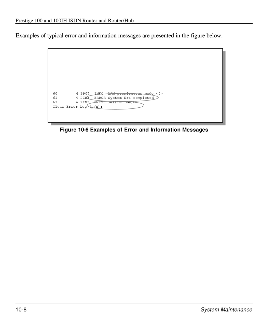 ZyXEL Communications 100IH manual Examples of Error and Information Messages 