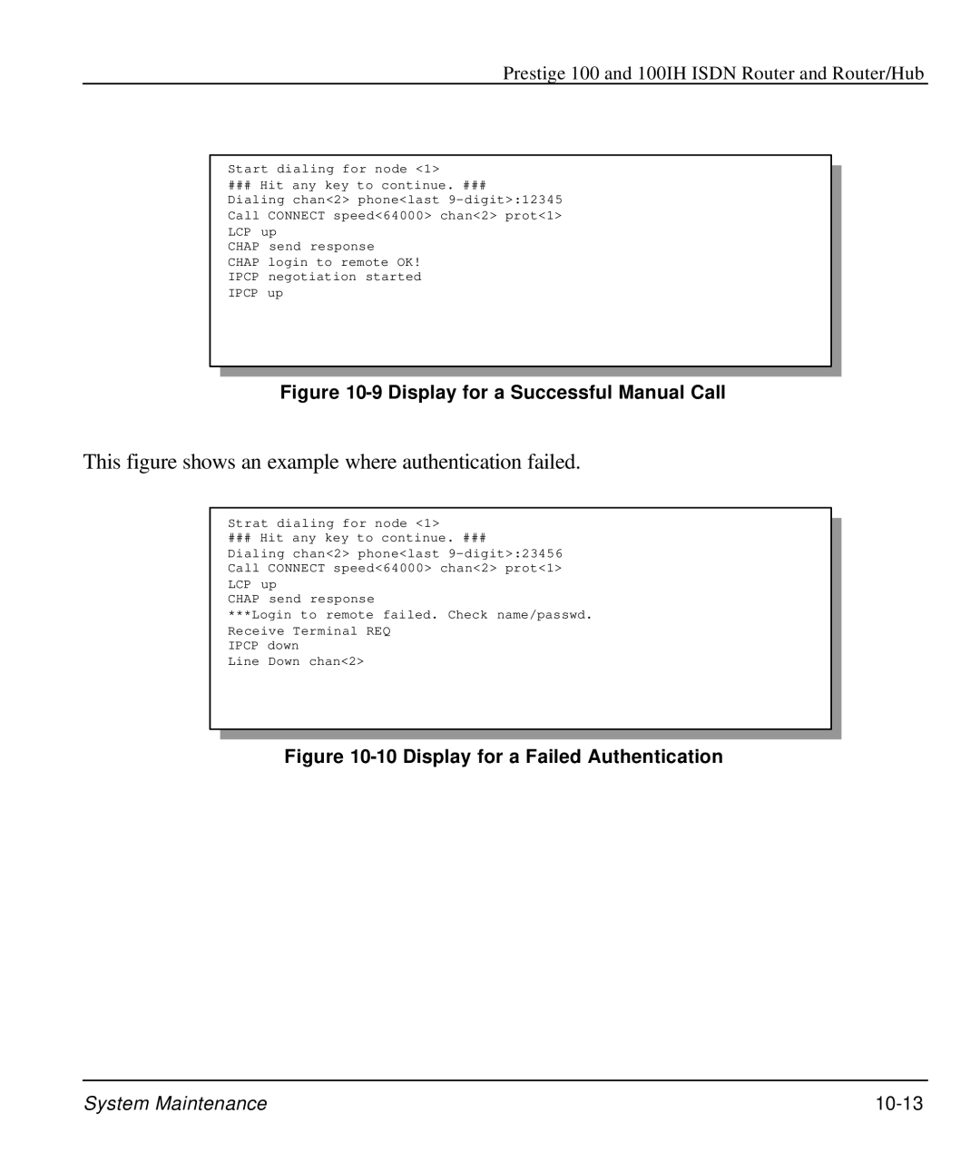 ZyXEL Communications 100IH manual This figure shows an example where authentication failed 