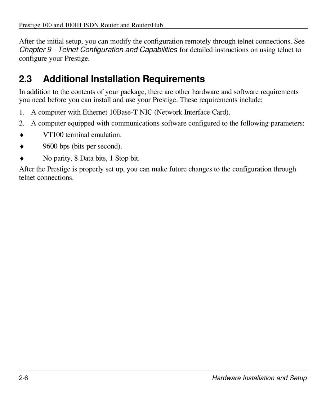 ZyXEL Communications 100IH manual Additional Installation Requirements 