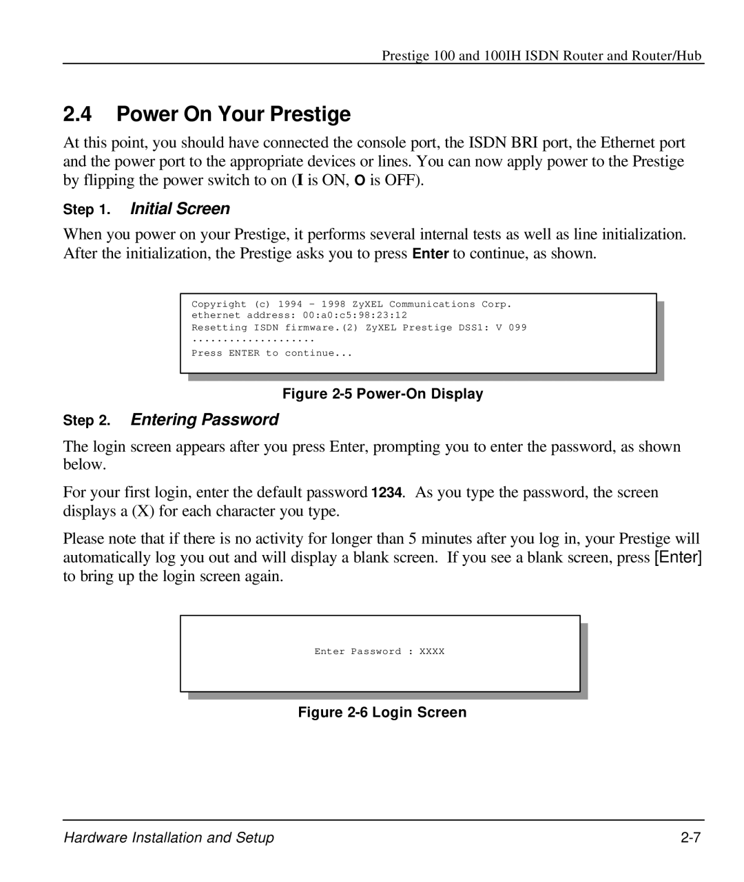 ZyXEL Communications 100IH manual Power On Your Prestige, Power-On Display 