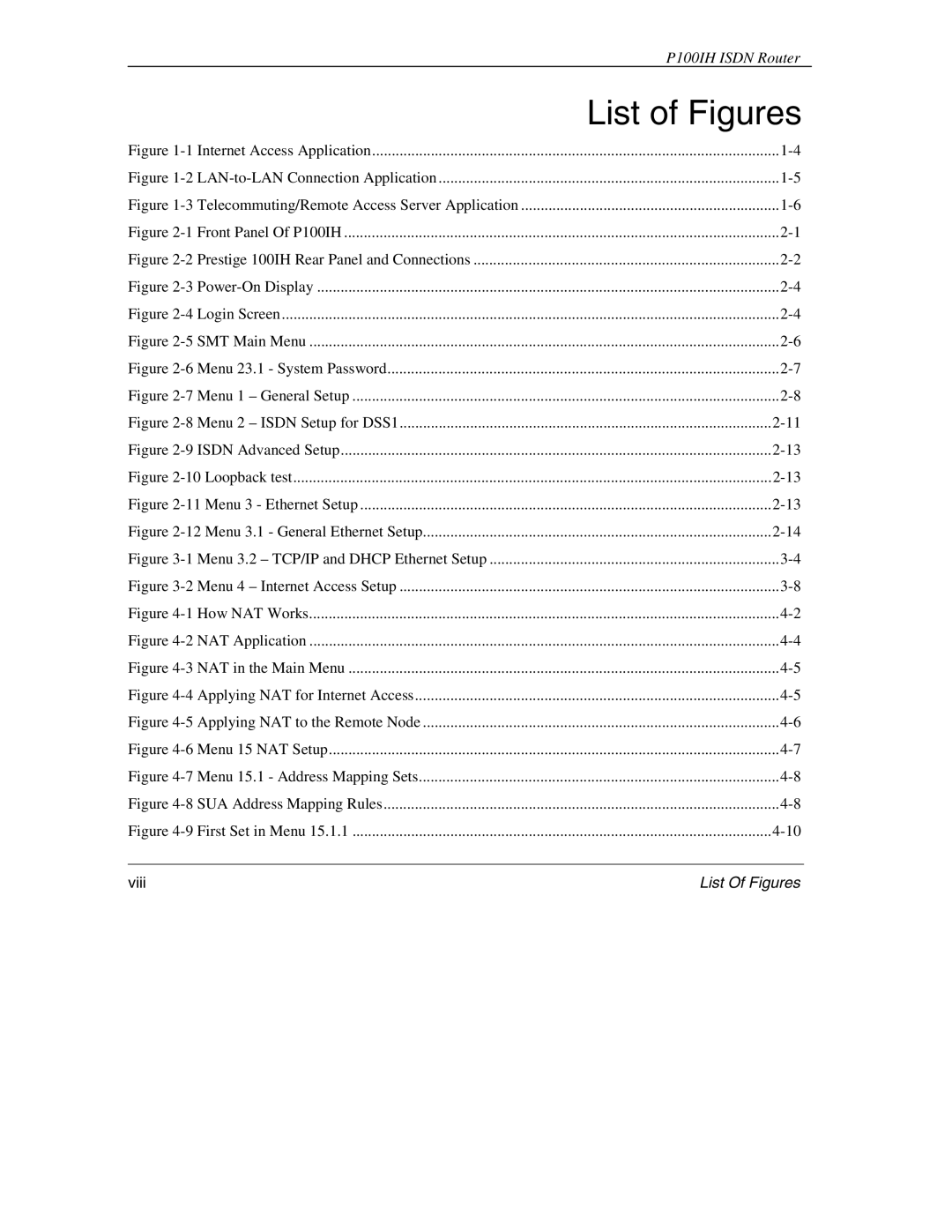 ZyXEL Communications 1001H manual List of Figures, List Of Figures 