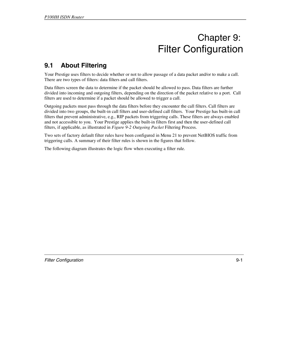 ZyXEL Communications 1001H manual Filter Configuration, About Filtering 