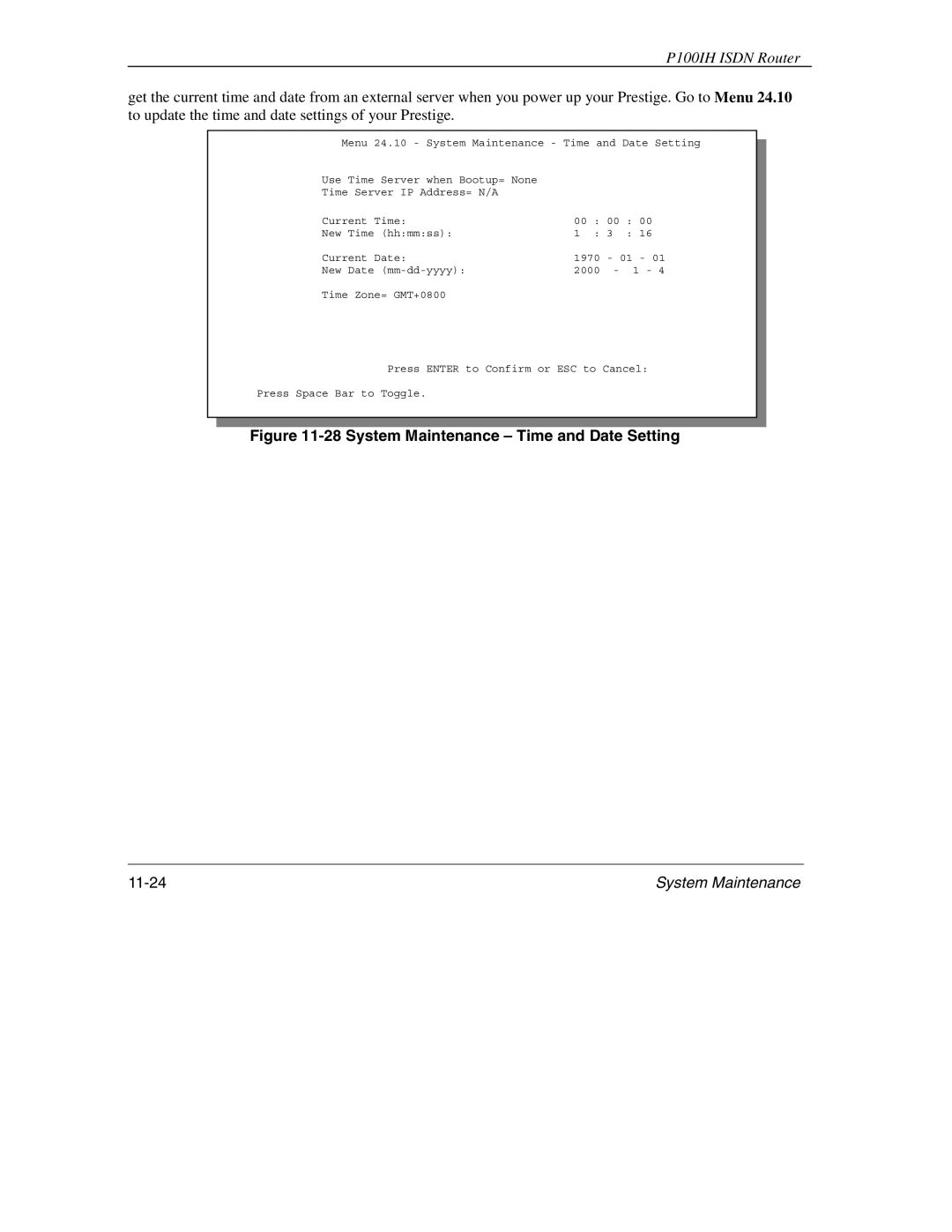 ZyXEL Communications 1001H manual System Maintenance Time and Date Setting 