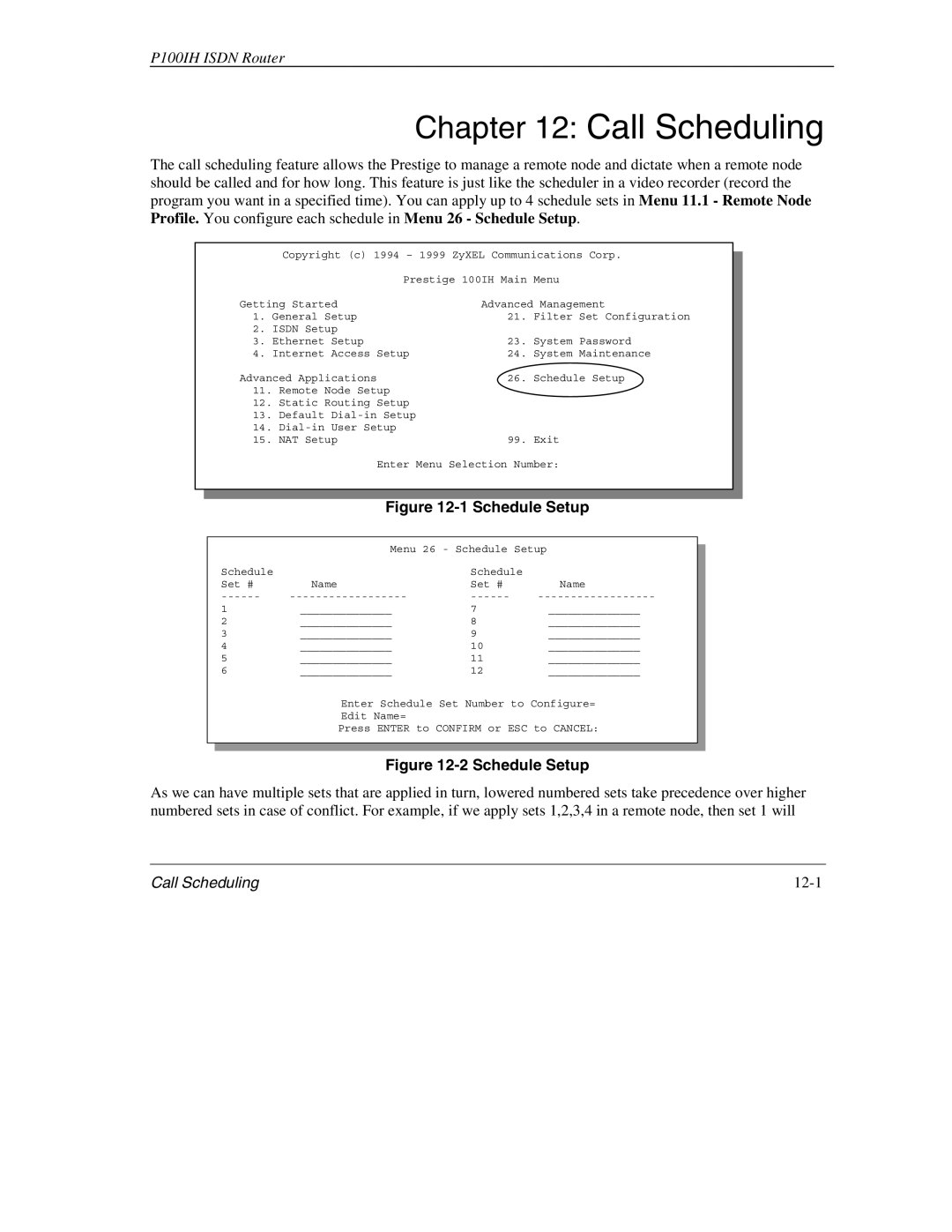 ZyXEL Communications 1001H manual Call Scheduling 