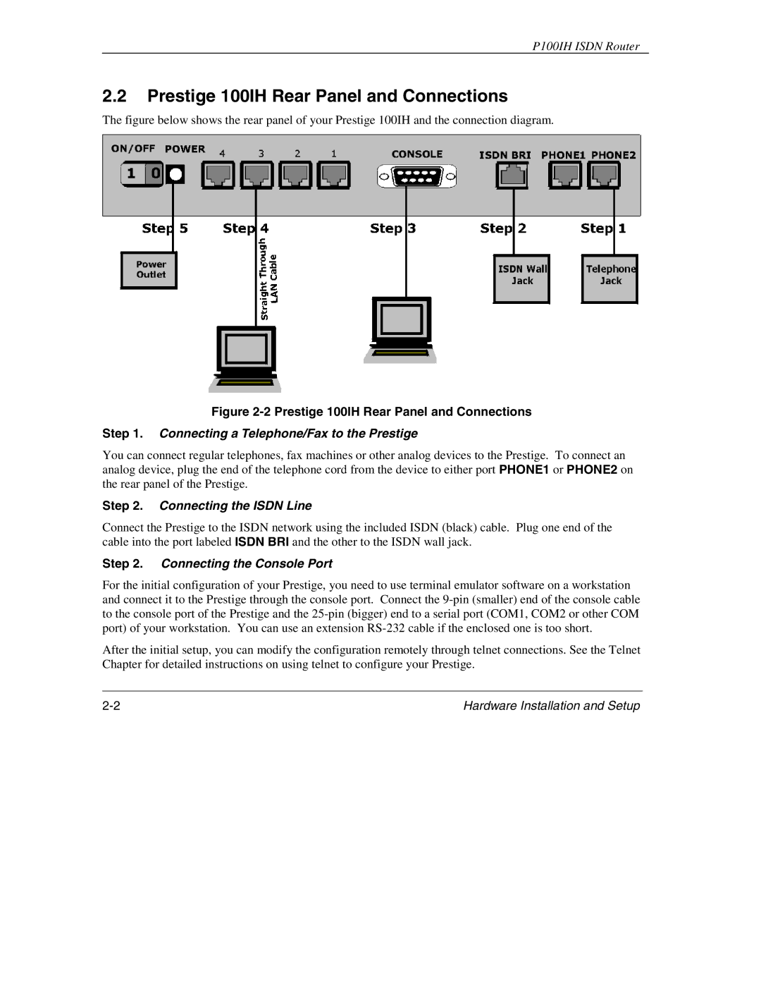 ZyXEL Communications 1001H manual Prestige 100IH Rear Panel and Connections 