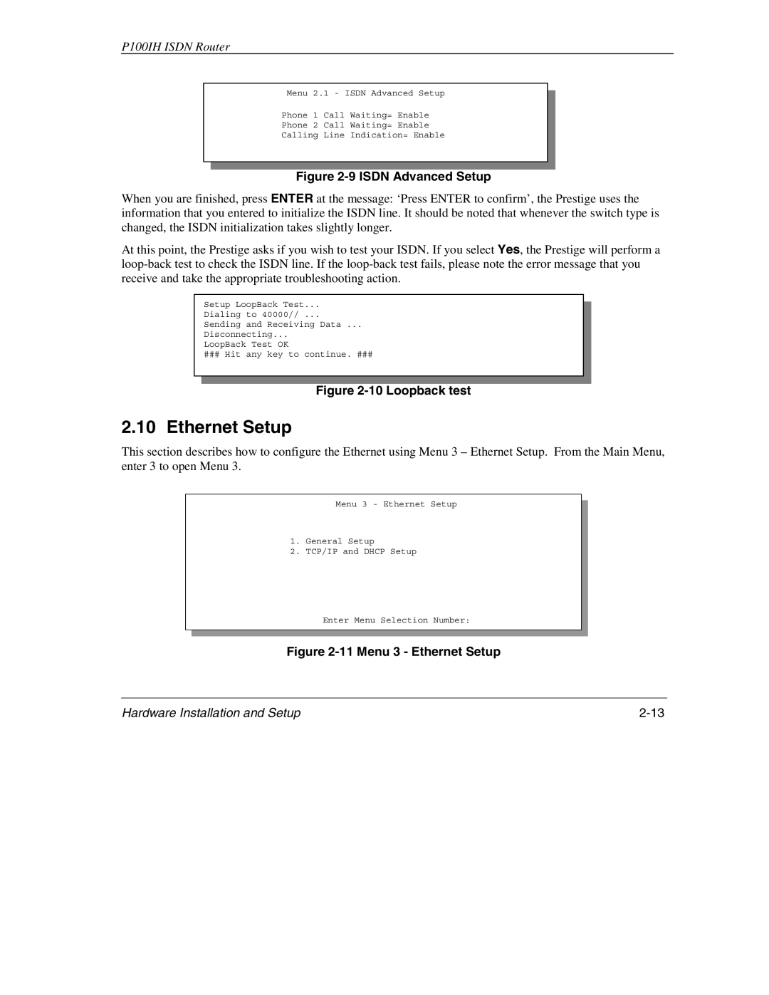 ZyXEL Communications 1001H manual Ethernet Setup, Isdn Advanced Setup 