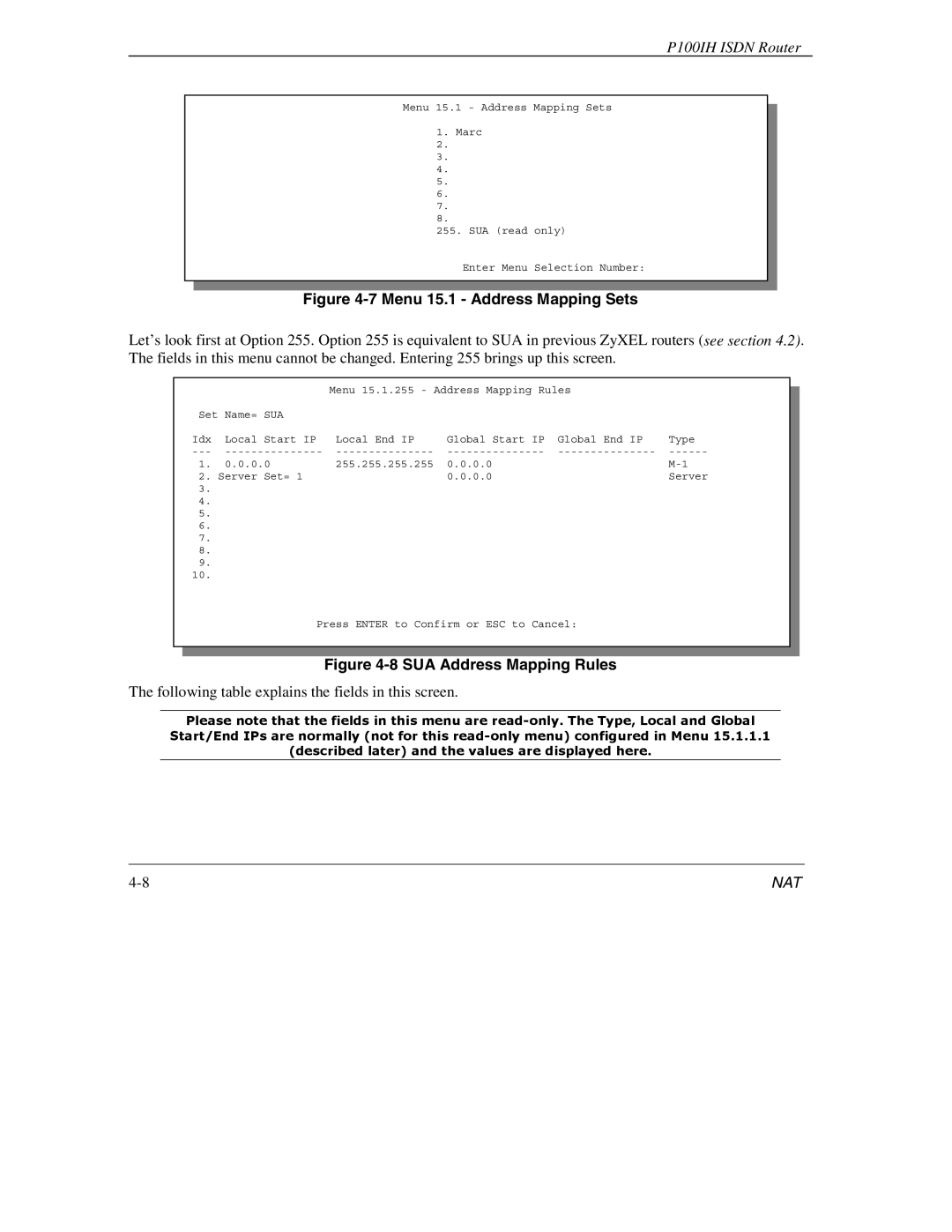 ZyXEL Communications 1001H manual Menu 15.1 Address Mapping Sets 