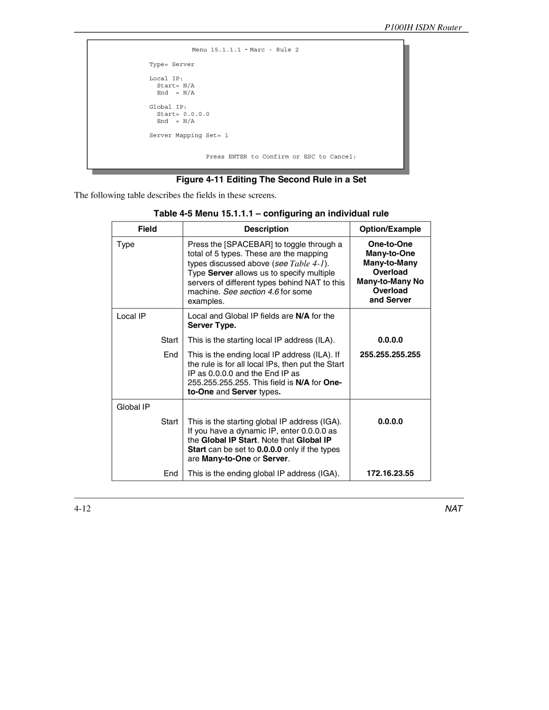 ZyXEL Communications 1001H manual Menu 15.1.1.1 configuring an individual rule 