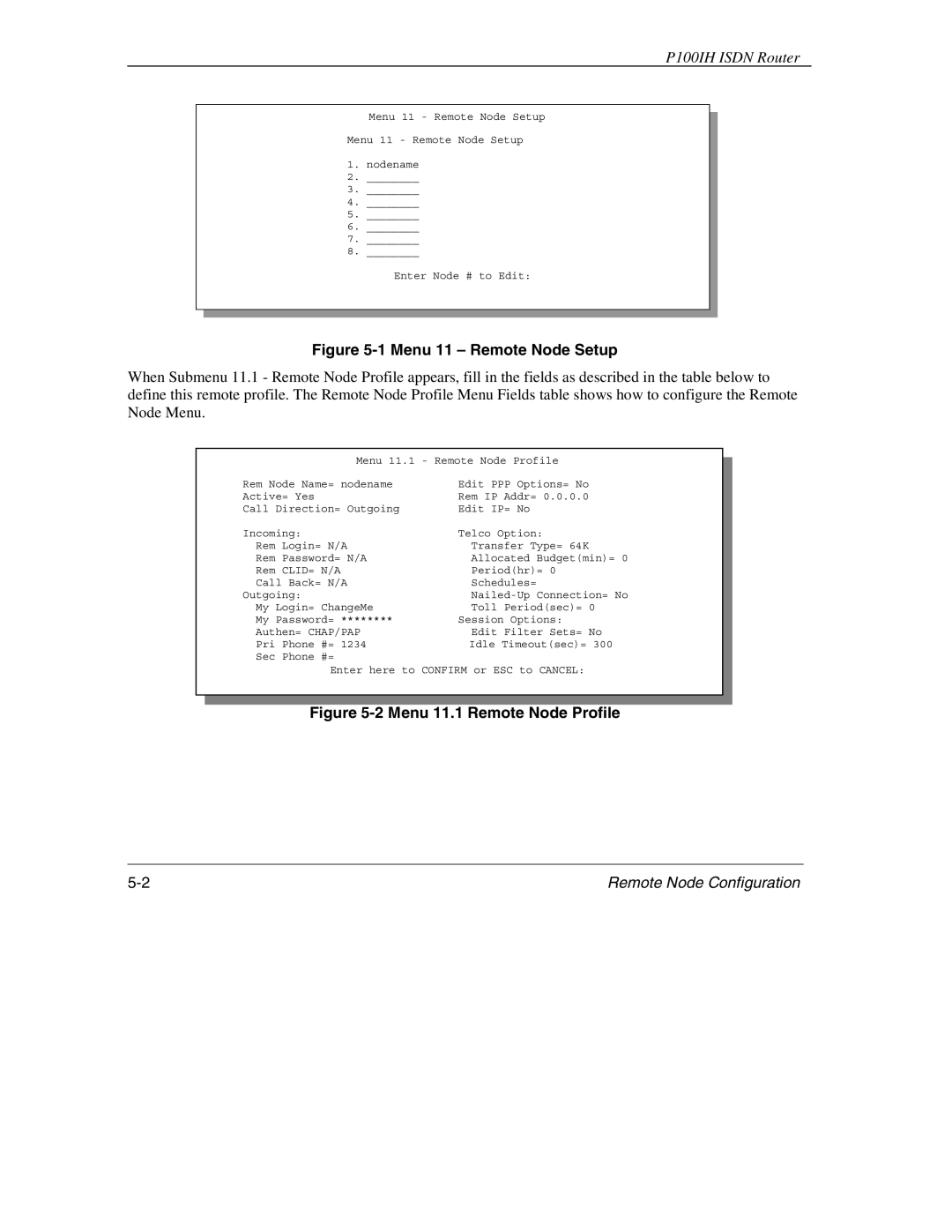 ZyXEL Communications 1001H manual Menu 11 Remote Node Setup 