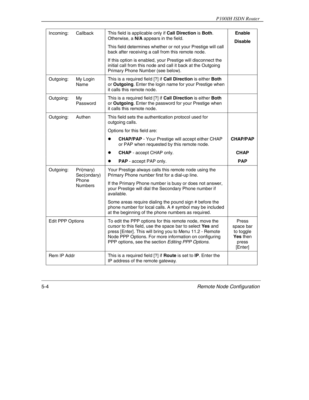 ZyXEL Communications 1001H manual Enable, Disable, Yes then 