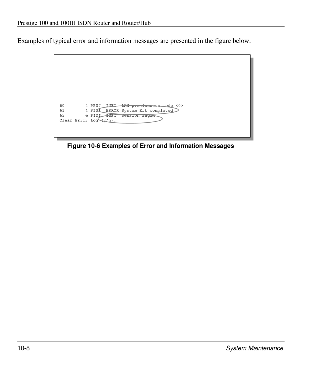 ZyXEL Communications 100IH manual Examples of Error and Information Messages 