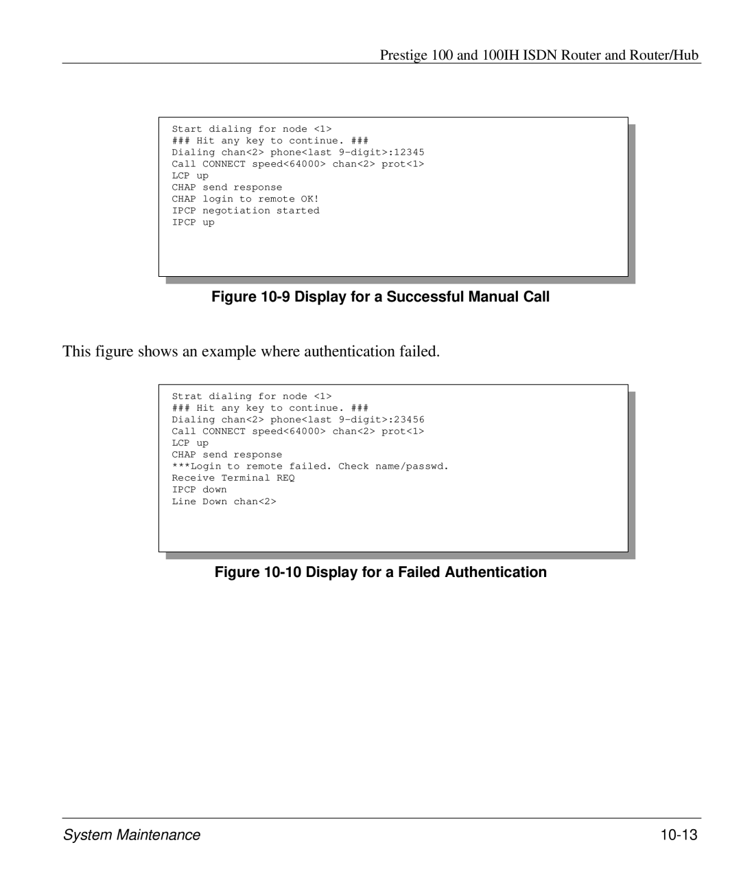 ZyXEL Communications 100IH manual This figure shows an example where authentication failed 