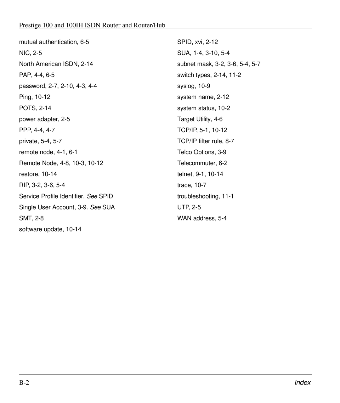 ZyXEL Communications 100IH manual Subnet mask, 3-2, 3-6, 5-4 