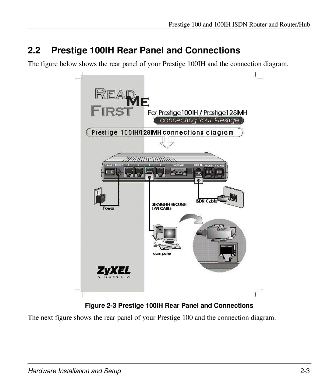 ZyXEL Communications manual Prestige 100IH Rear Panel and Connections 