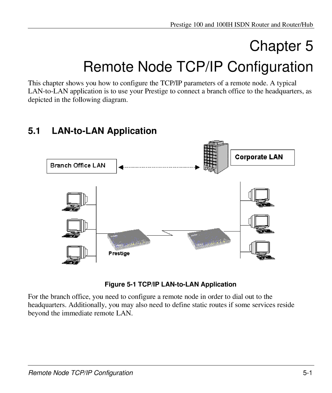 ZyXEL Communications 100IH manual Remote Node TCP/IP Configuration, LAN-to-LAN Application 