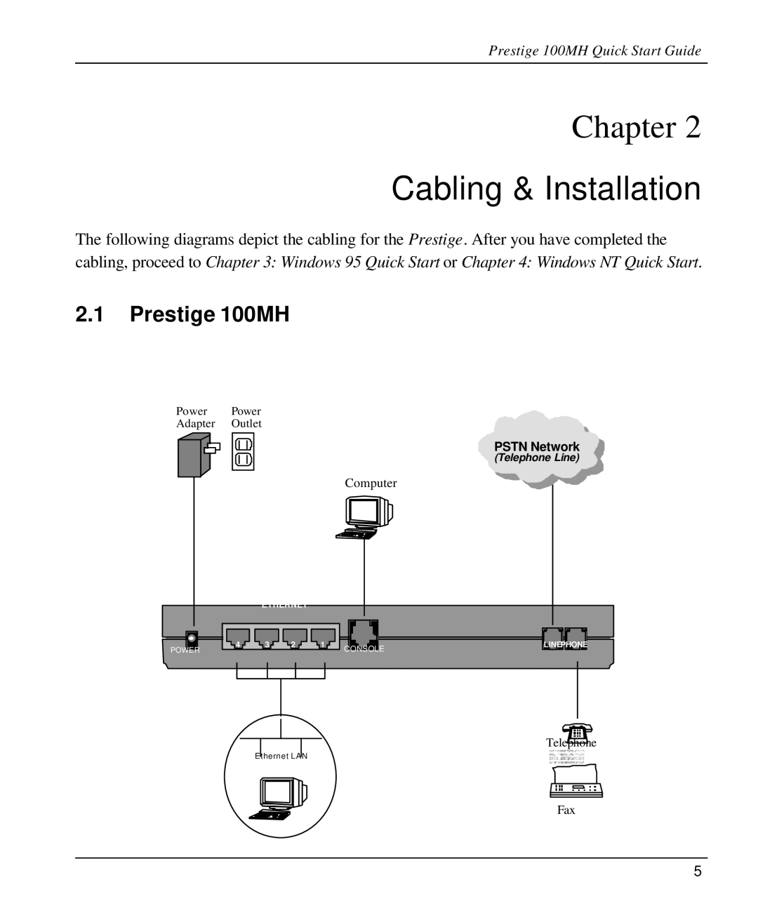 ZyXEL Communications quick start Cabling & Installation, Prestige 100MH 