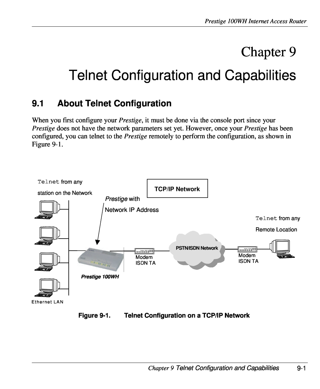 ZyXEL Communications 100WH user manual Telnet Configuration and Capabilities, About Telnet Configuration, Chapter 