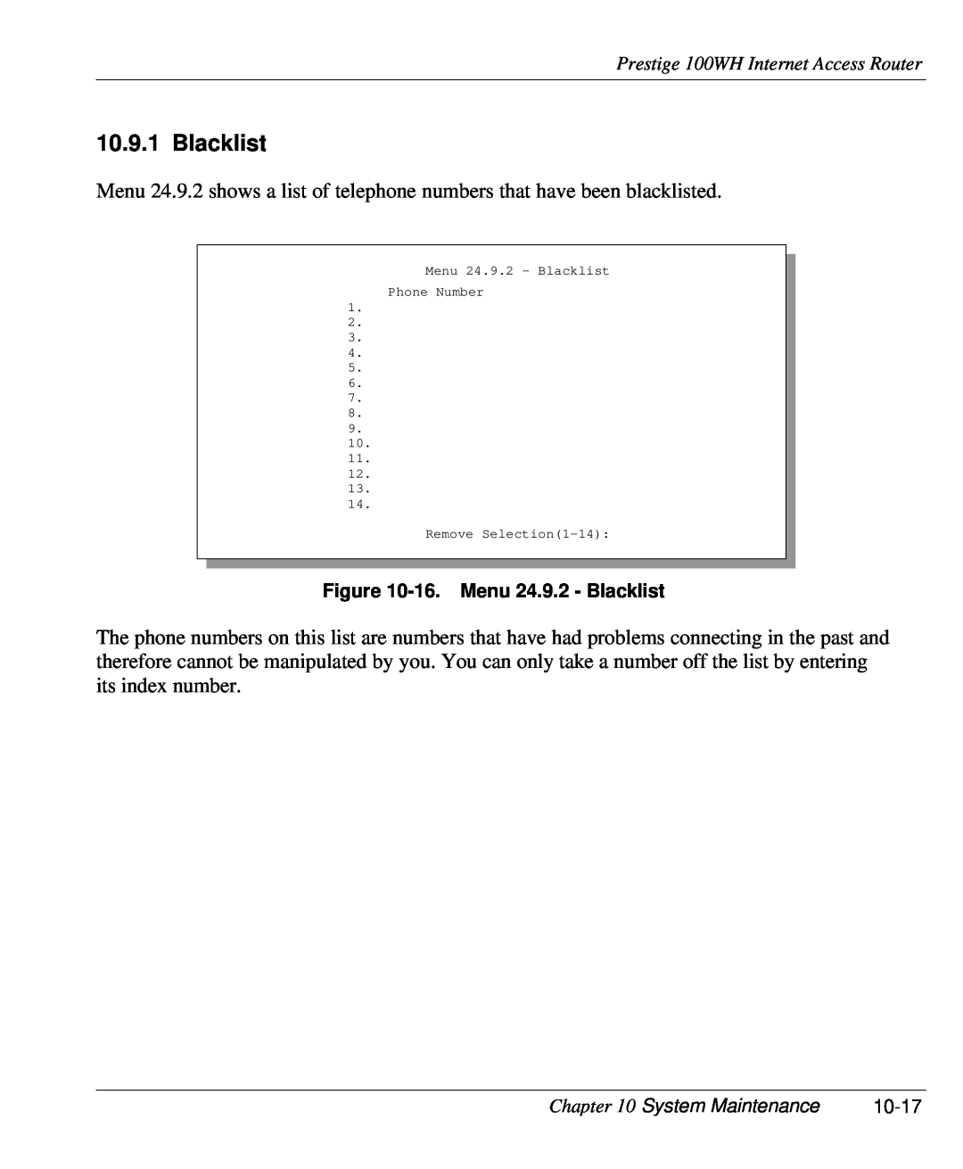 ZyXEL Communications 100WH user manual 16. Menu 24.9.2 - Blacklist 