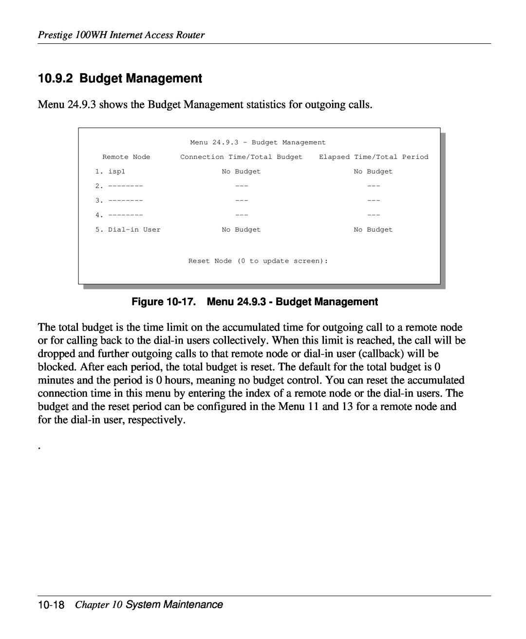 ZyXEL Communications 100WH user manual Budget Management 