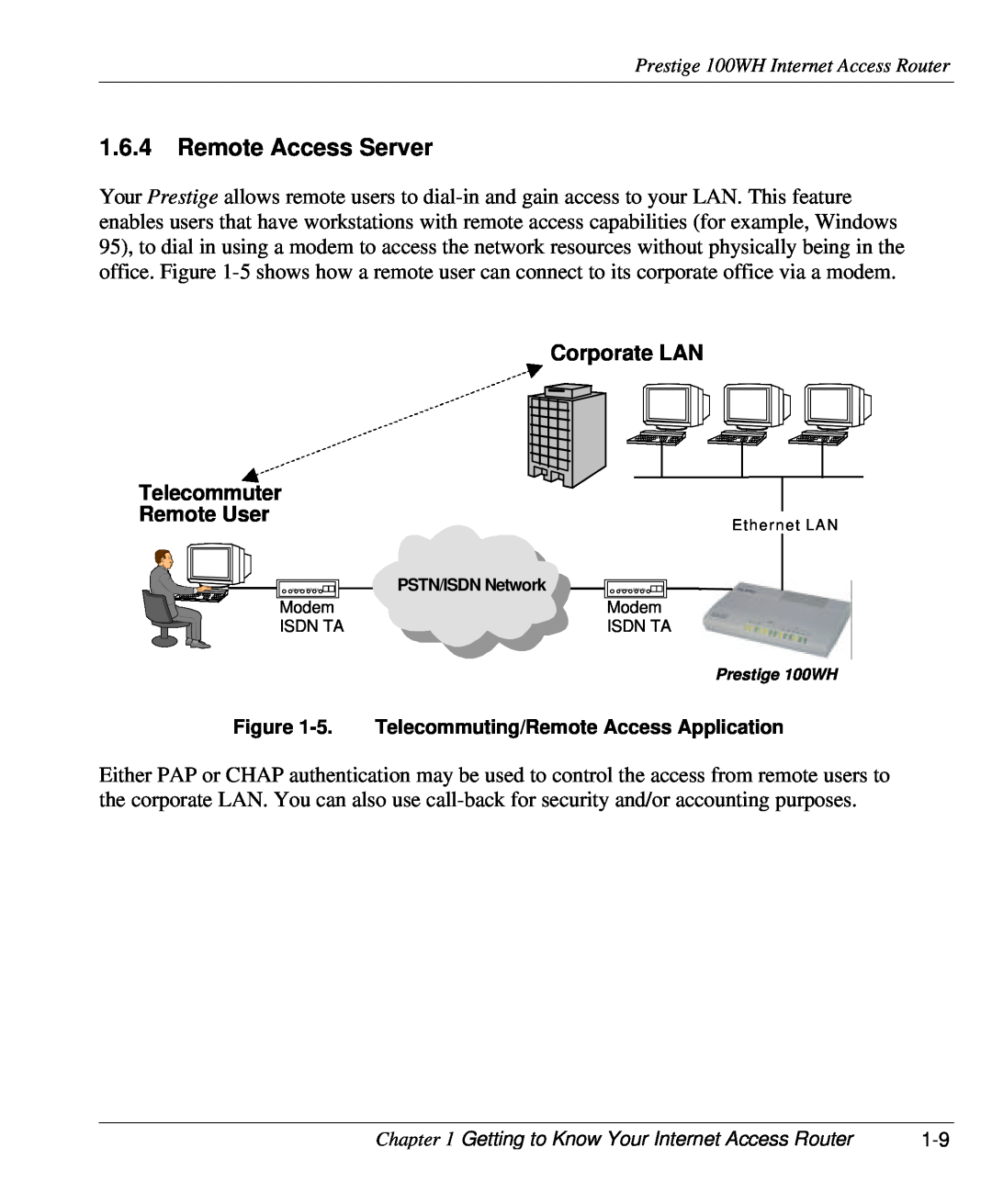 ZyXEL Communications 100WH user manual Remote Access Server, Corporate LAN 