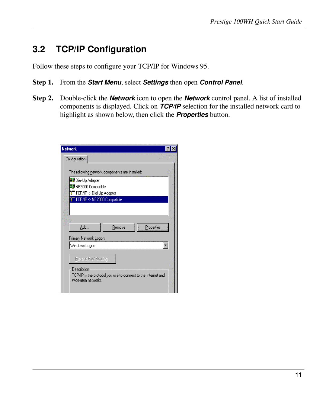 ZyXEL Communications 100WH quick start TCP/IP Configuration 