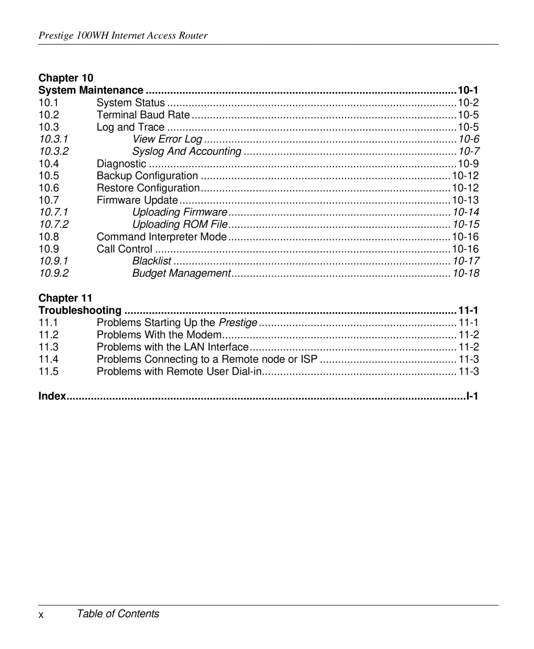 ZyXEL Communications 100WH user manual 10-1, 11-1 