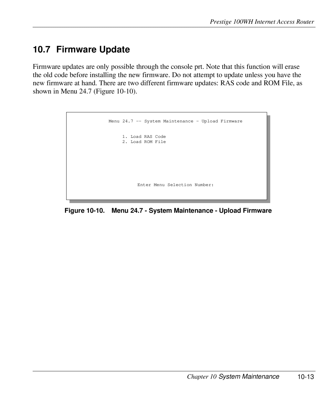 ZyXEL Communications 100WH user manual Firmware Update, System Maintenance 10-13 