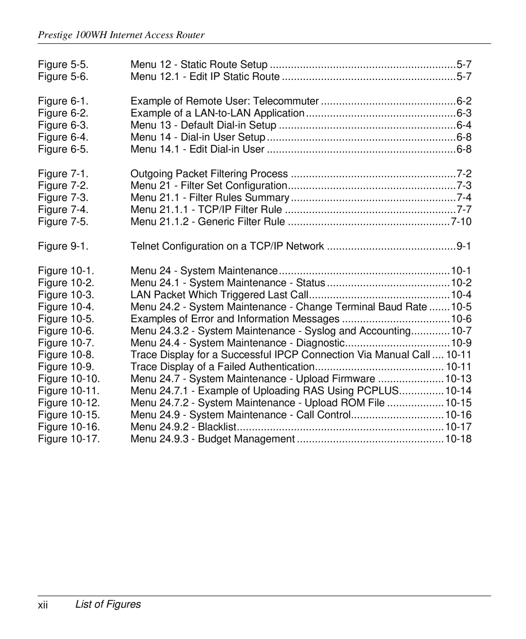 ZyXEL Communications 100WH user manual Xii List of Figures 