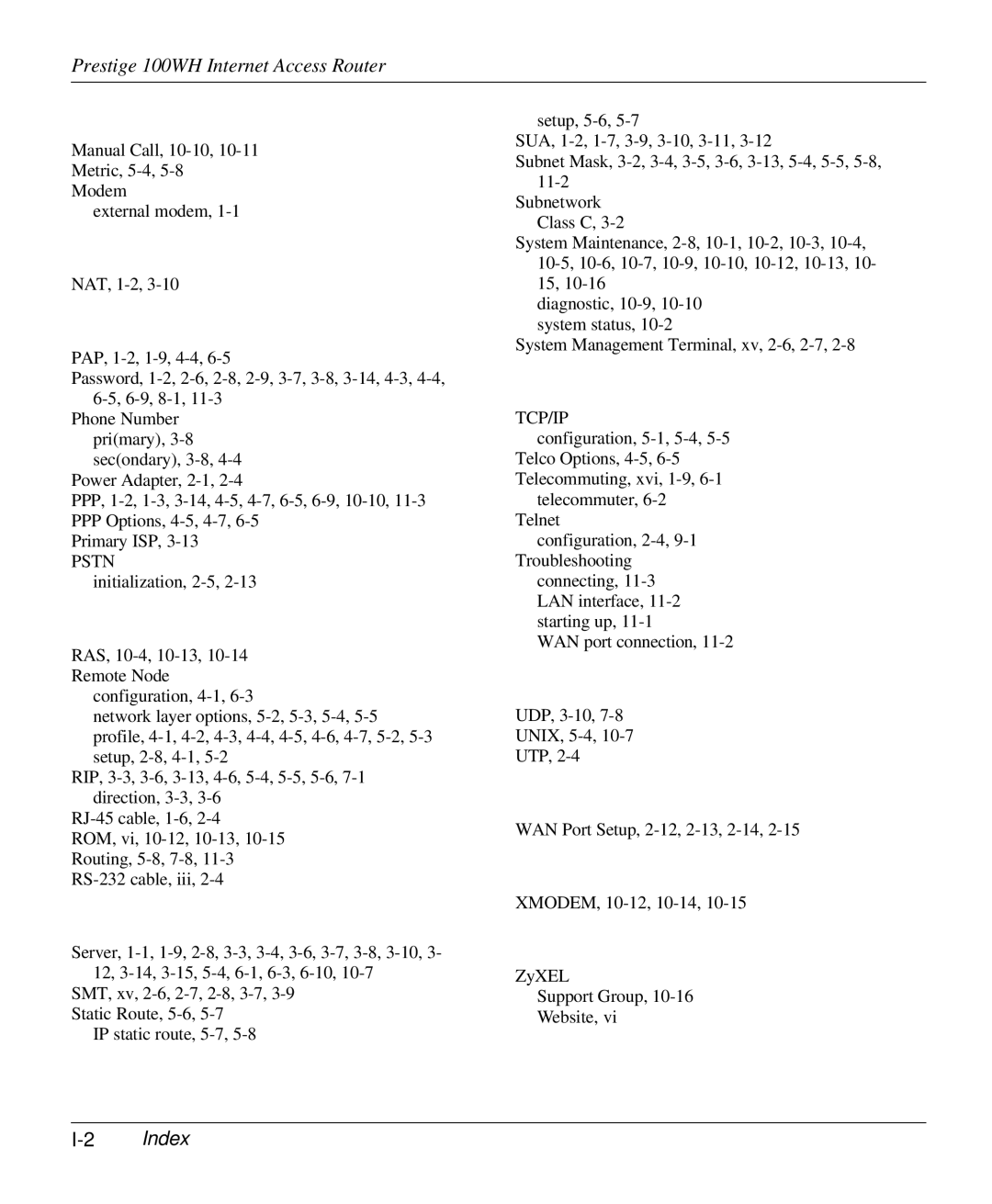 ZyXEL Communications 100WH user manual 2Index, Pstn 