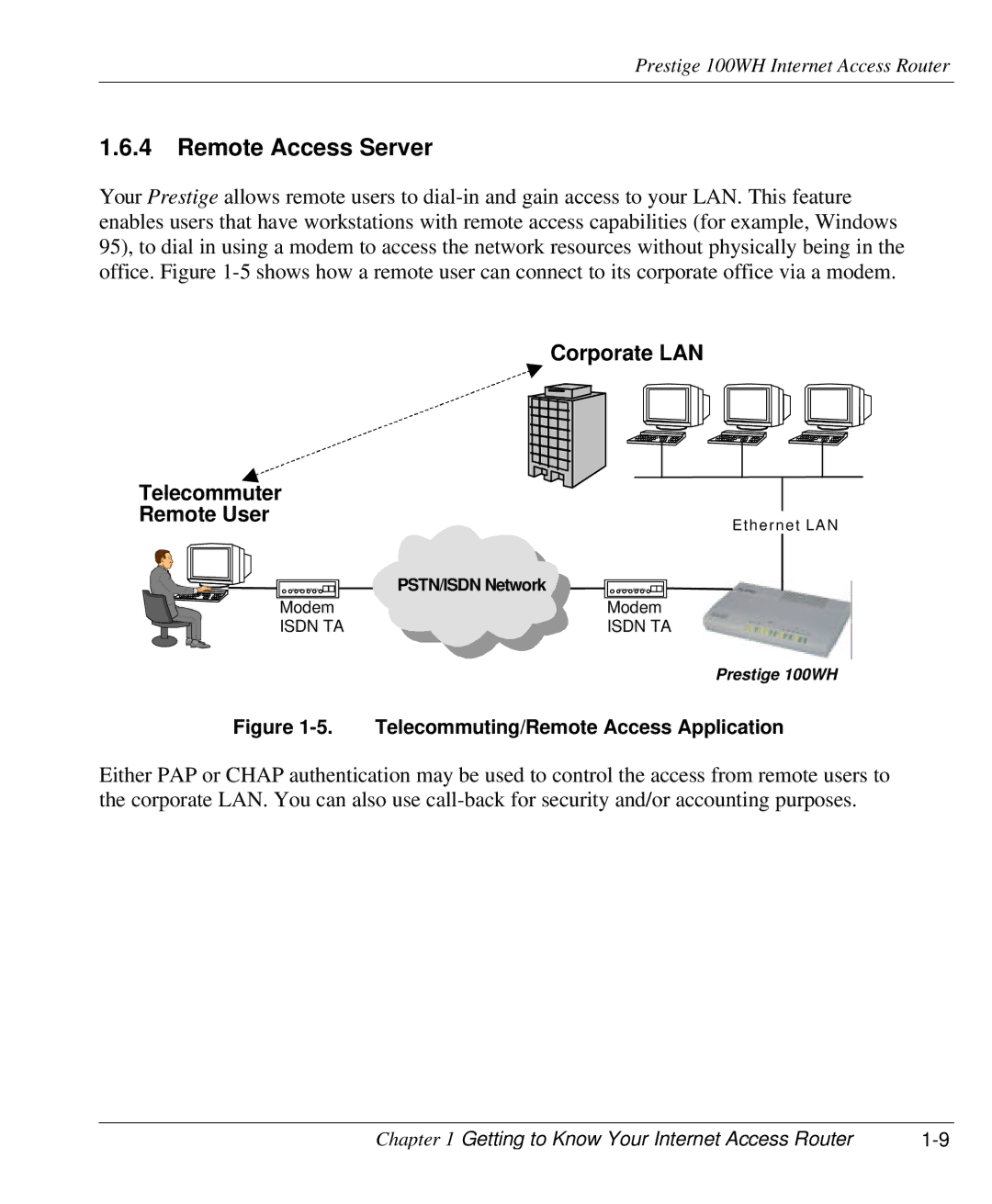 ZyXEL Communications 100WH user manual Remote Access Server, Corporate LAN 